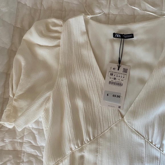 Zara V Neck White Dress - Picture 4 of 5